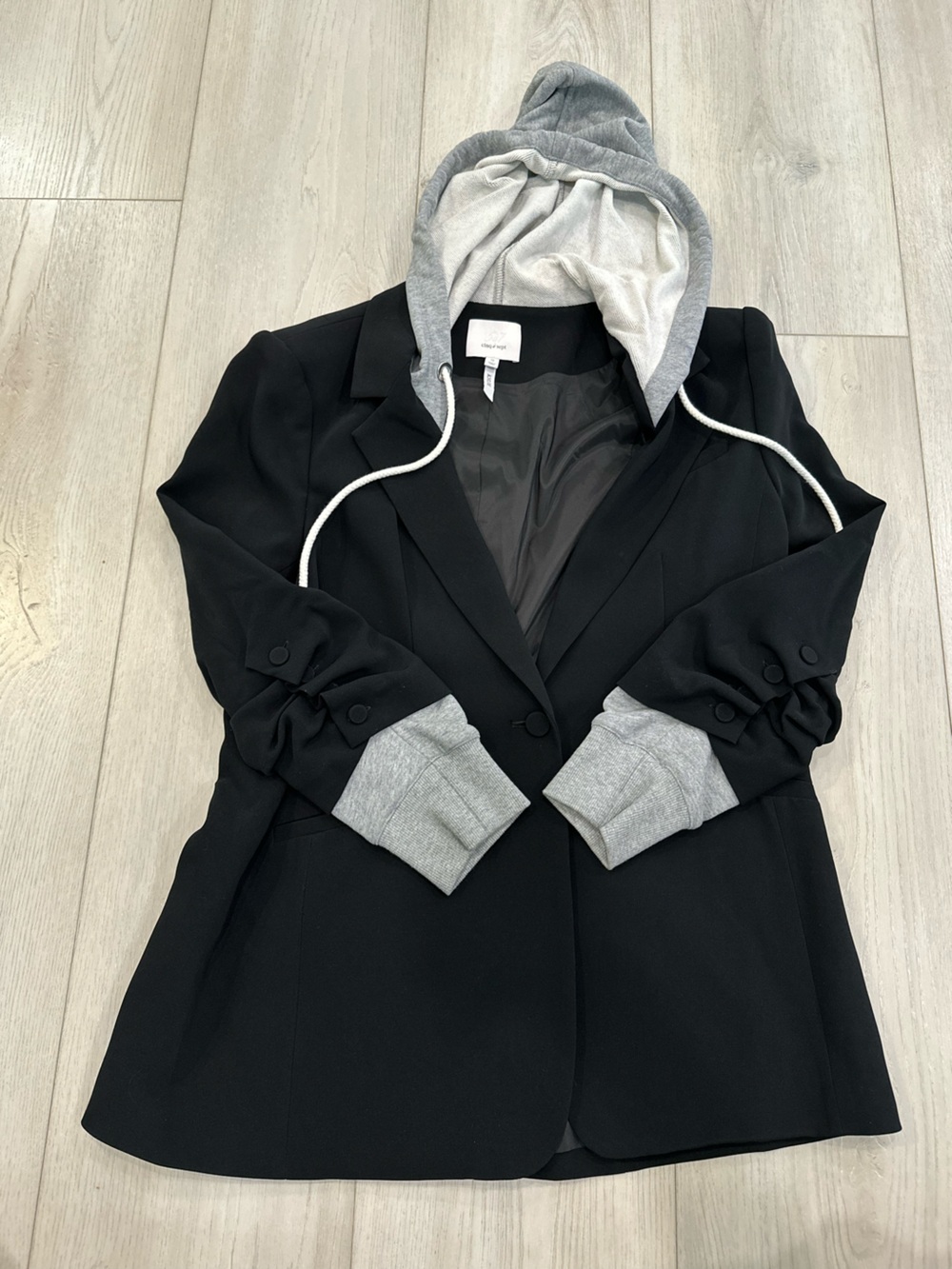 cinq a sept Black Blazer with Gray Attached Hoodie